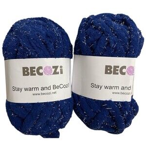 2 BeCozi Sparkly Chenille Yarn Navy Blue 8oz Each 100% Polyester
